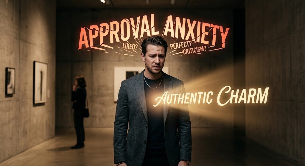 Man overcoming approval anxiety for true charm